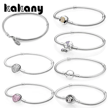 

KAKANY 100% 925 Sterling Silver Genuine MOMENTS Bracelet SPARKLING HEART CLASP POETIC BLOOMS WILDFLOWER MEADOW Temperament