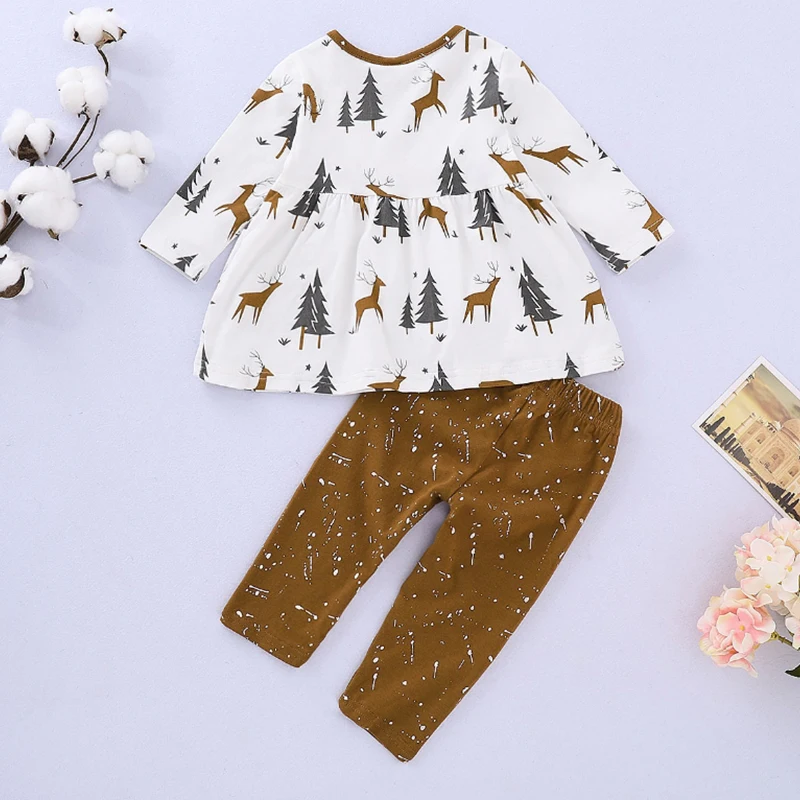 Комплект одежды для маленьких девочек, Рождественский топ для малышей+ штаны, Одежда для новорожденных, одежда с Санта-Клаусом - Color: Shown as picture