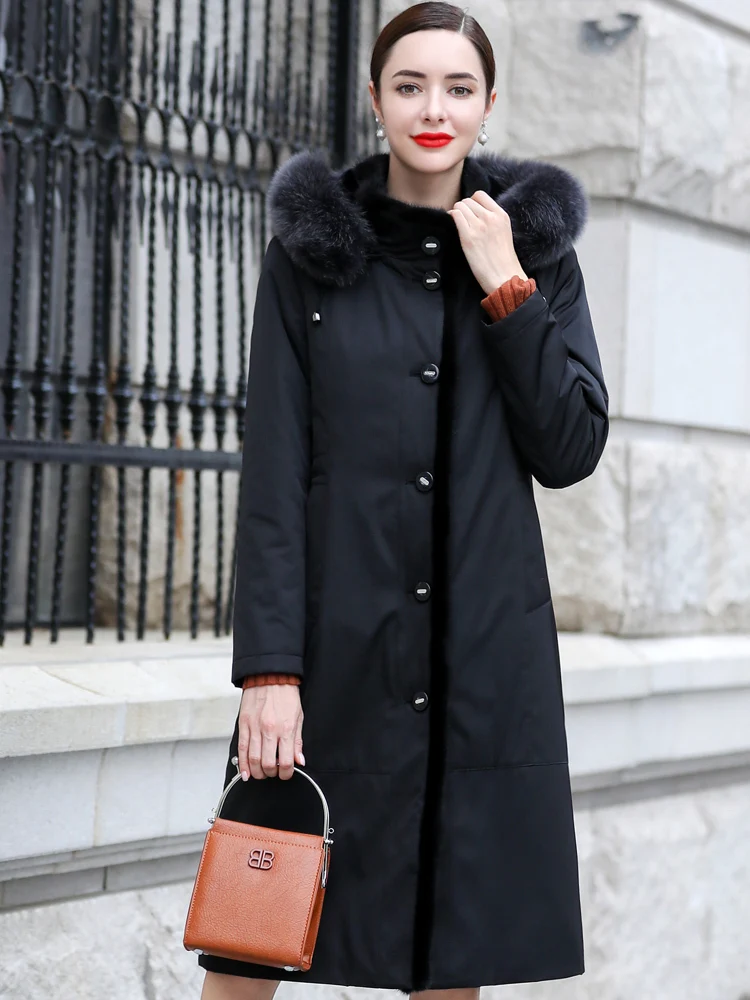 

Natural Rabbit Fur Liner Parka Women Fox Mink Fur Collar Long Jackets Winter Jacket Women Warm Overcoat Plus Size MY3955