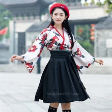 Кимоно платье Сакура девушка каваи японский стиль юката Ретро Винтаж Цветочный с длинным рукавом Haori для женщин Вечеринка Мода Азиатский