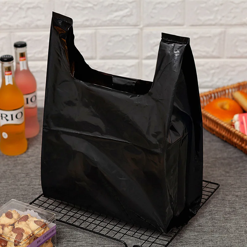 Plain Black Plastic Carry Bag, For Grocery