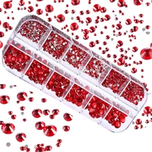 

2000 Pcs+ Colorful Mixed Size Crystal Non HotFix FlatBack Round Nail Rhinestone DIY Glitter Stones 3D Nail Art Christmas Decor 1
