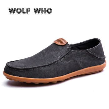 

WOLF WHO Comfort Casual Men Flats Shoes High Quality Canvas Man Loafers Breathable Slip On Male Outdoor Footwear krasovki W-044