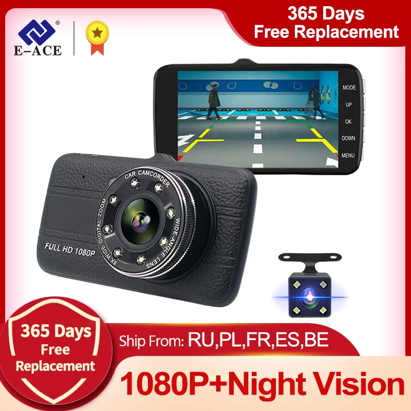 E ACE Car Dvr Camera 4.0" Full HD 1080P Dash Cam Auto Registrator Dual