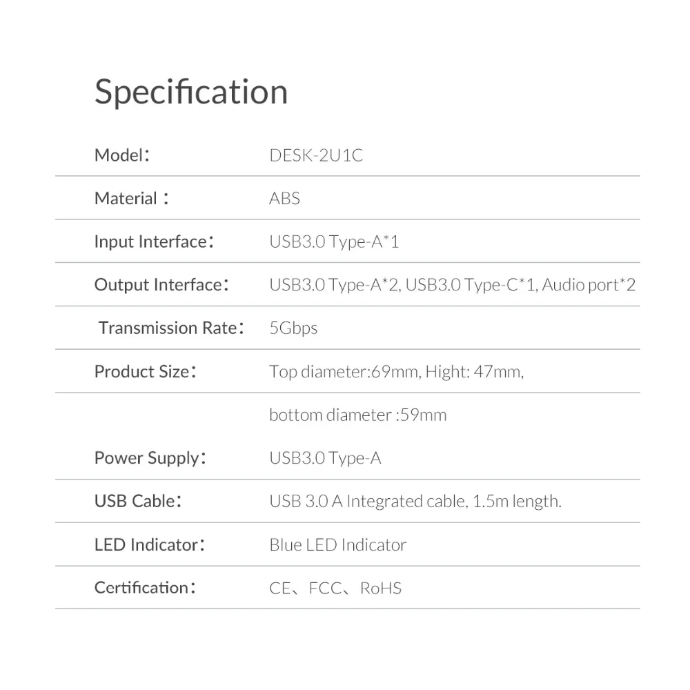 ORICO USB 3,0 концентратор с микрофоном для наушников с разъемом для рабочего стола с втулкой type C концентратор OTG адаптер разветвитель для Windows/Mac OS/Linux
