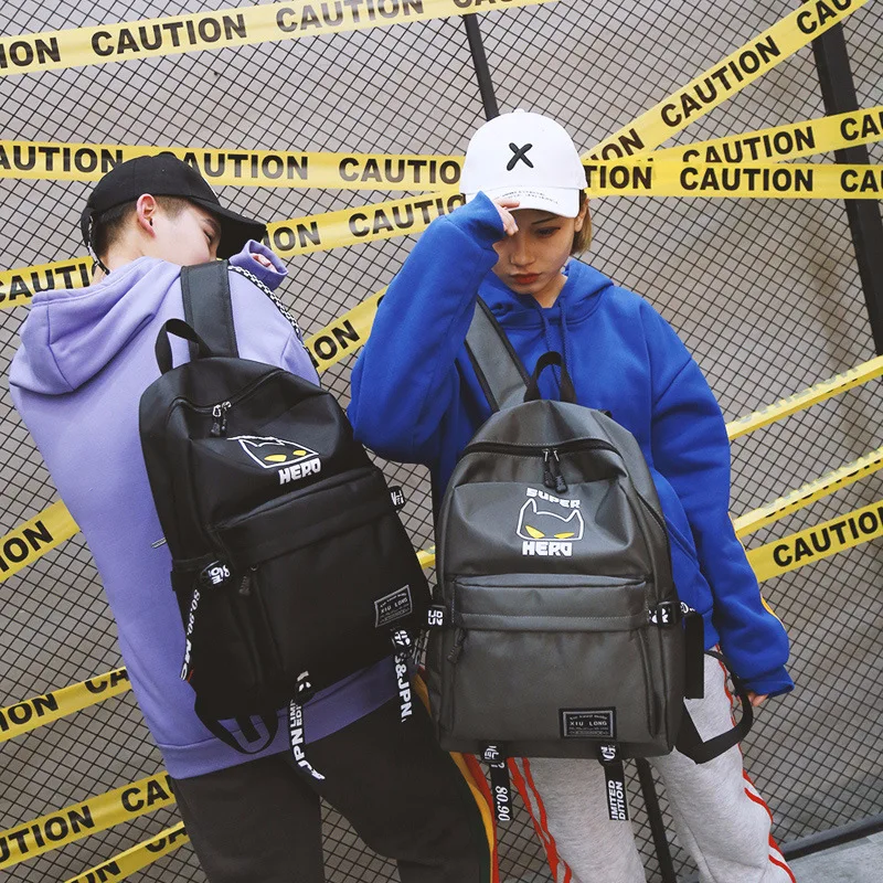 

Xiulong Casual Couples Backpack Lettered Ribbon Zipper Printed Backpack
