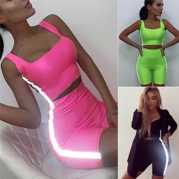 

2020 Sexy Skinny Short Two Piece Set Crop Tops and Biker Shorts Multicolor Bodycon Matching Sets Summer Clothes for Women