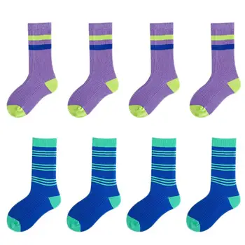 

4 Pairs Children Spring Autumn Stripes Socks Knee-high Socks (Assorted Color)