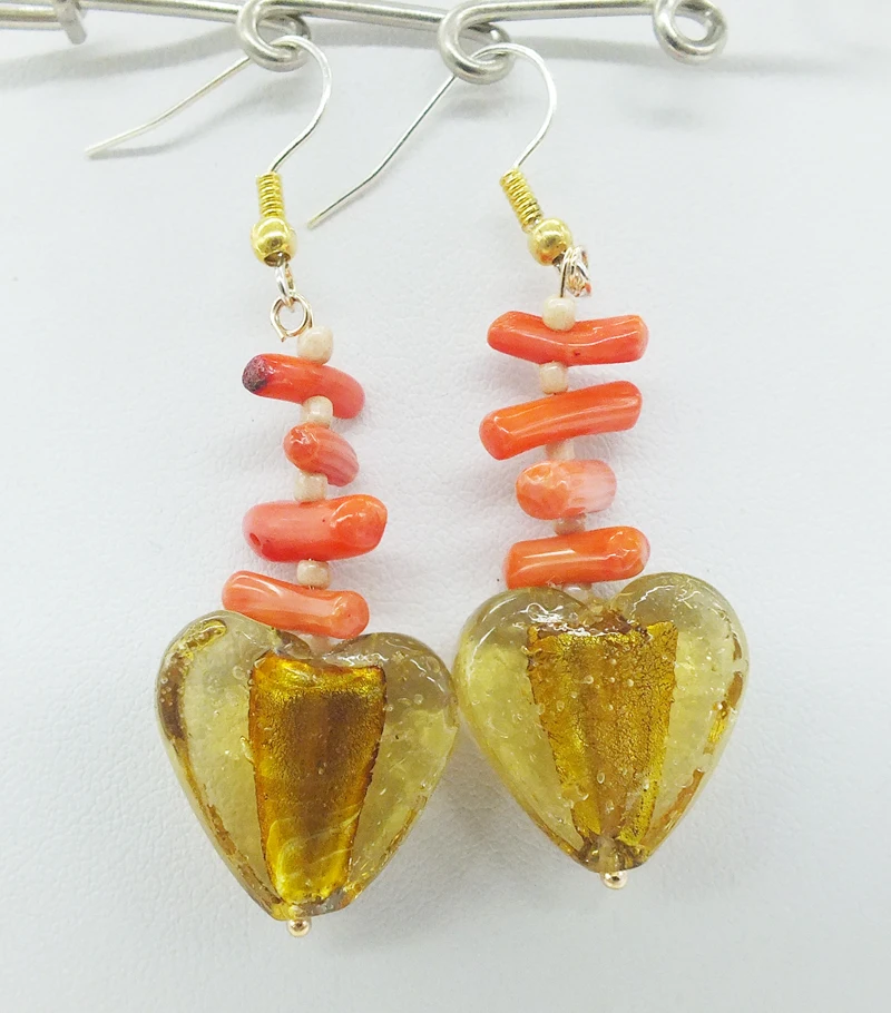 Classic earrings! Natural irregular coral and Murano Glass earrings | Украшения и аксессуары