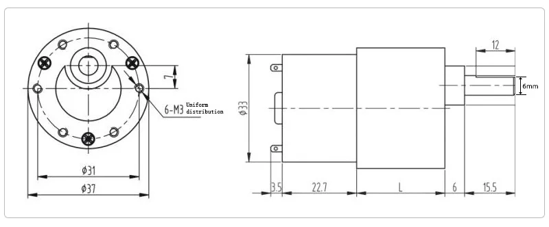 JGB37-520 DC12V 320RPM/MIN Moteur réducteur de vitesse cc brossé avant