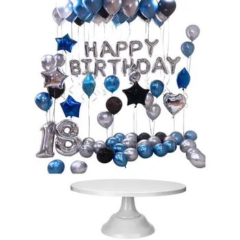 

1 Set 18 Happy Birthday Foil Number Balloons Globos Blue & 1Pcs 12 Inch Iron Round Cake Stand Cake Plate White