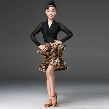 

Girl Lading Dance Skirt Performance Serve Xia Black Practice Training Clothing Less Children Leopard Print Dance Match Serve