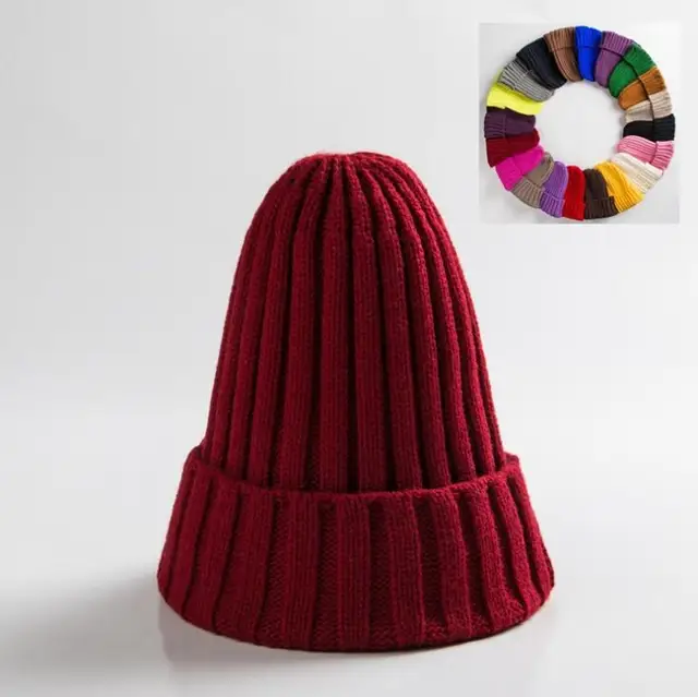 Unisex Hat Cotton Blends Solid Warm Soft HIP HOP Knitted Hats Men Winter Caps Women's Skullies Beanies For Girl Wholesale шляпа winered