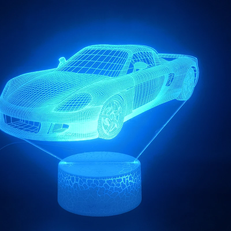 3D лампа, супер автомобиль, лучший подарок для мальчиков, для украшения гостиной, 7 цветов, с пультом, яркая база, Usb, светодиодный ночник, светильник