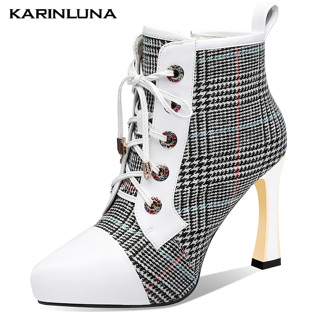 

Karinluna 2020 New Arrivals Genuine Cow Leather Pointed Toe Ankle Boots Women Shoes Zip Up Strange Style Shoes Woman Boots