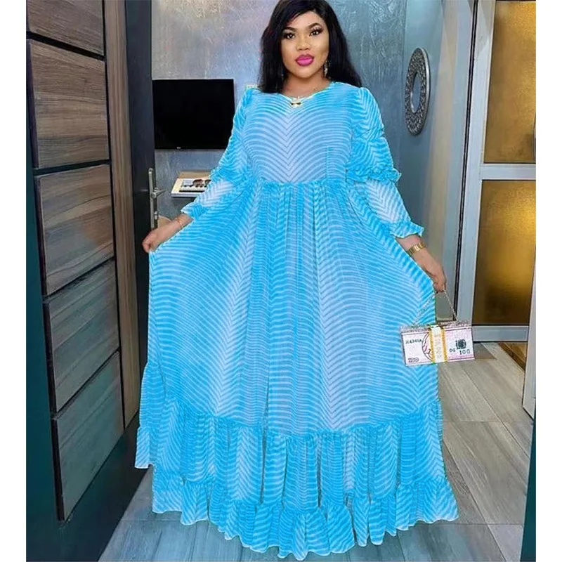 Fashion Striped African Dress Plus Size Two-Piece African Suit Summer Women