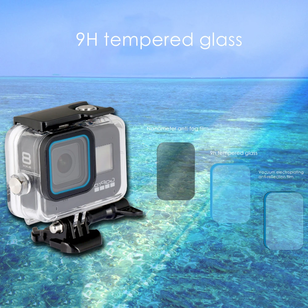 Водонепроницаемый чехол для GoPro Hero 8, черные аксессуары, 60 м/196фт, подводный защитный чехол для дайвинга, подводного плавания