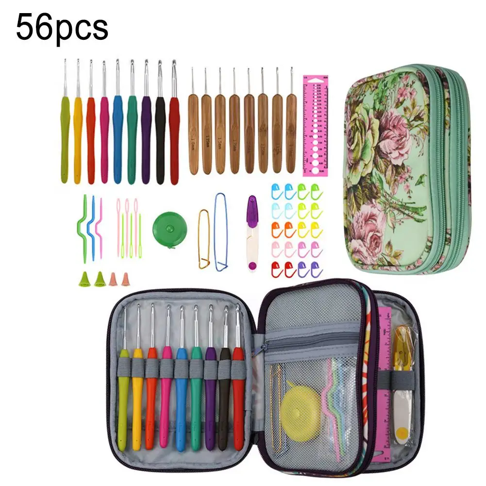 

56Pcs DIY Ergonomic Crochet Hooks Set With Cartoon Cat Case Grip Crochet Kit And Accessories For Beginners Crocheters New