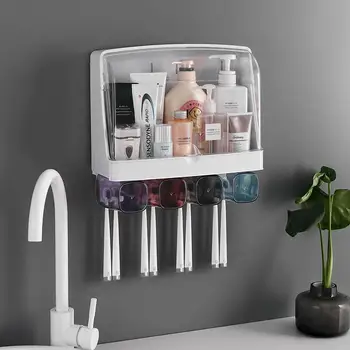 

Puch Free Wall-mounted Toothbrush Holder Mouthwash Cup Set Bathroom Toothpaste Holder Toothbrush Storage Rack Wall Organizer
