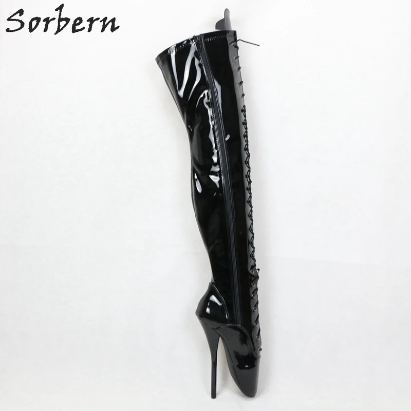 Sorbern/Сапоги для трансвеститов на заказ; Сапоги выше колена; Балетные сапоги на высоком каблуке; высокие сапоги на шпильке 18 см; сапоги до середины голени с широким подолом; обувь для парней