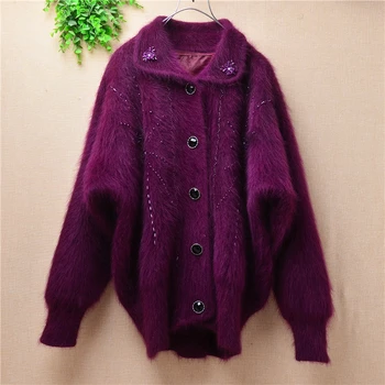 

Spring autumn women housewife fashion loose square collar batwing sleeves thick sweater mink cashmere knitted coat jackets
