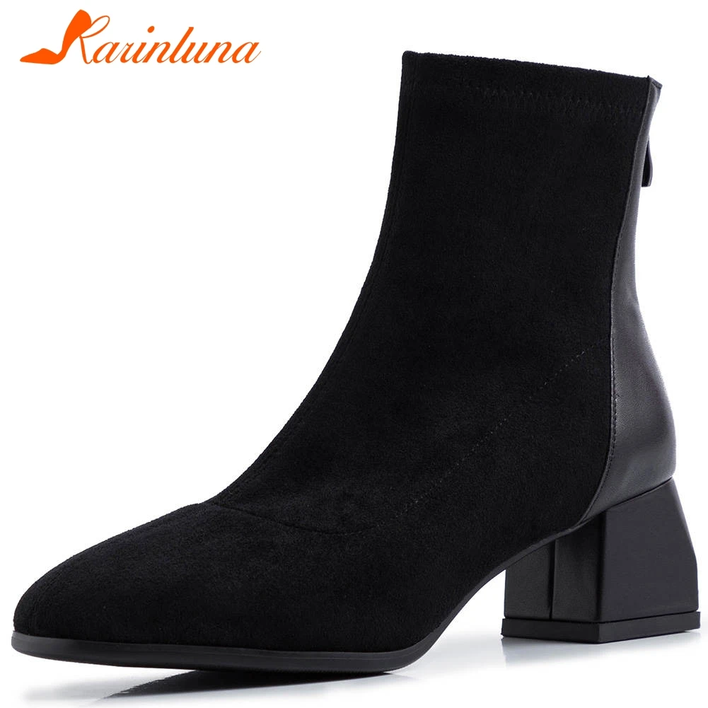 

Karinluna 2019 elegant small big size 31-43 best quality lady Shoes Woman Sock Boots Female Shoes square heels ankle Boots Women