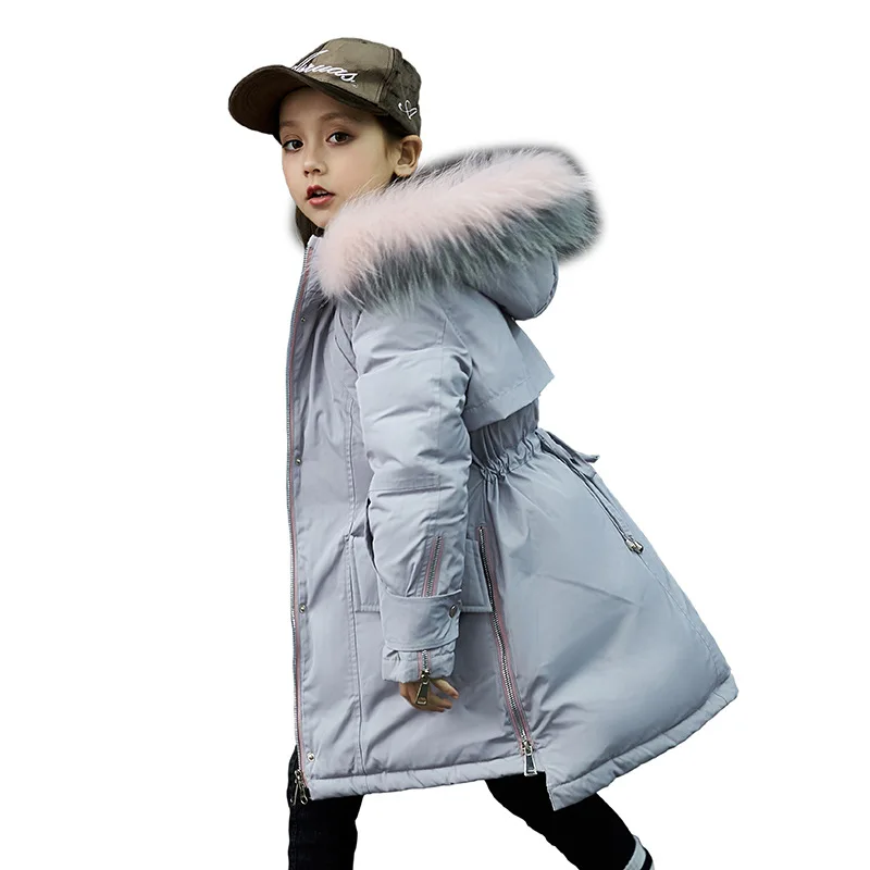 

Children Girl Jacket Thick Long Winter Warm Down Jackets Fashion Fur Collar Hooded Outerwear Clothes For Kids Girl Coat 5-14 Yrs