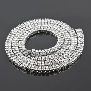 

Hip Hop Crystal Rhinestones Bling Cuban Necklace Men 9mm 2 Row Tennis Chains Gold Silver Color Black 3 Length Size Jewelry