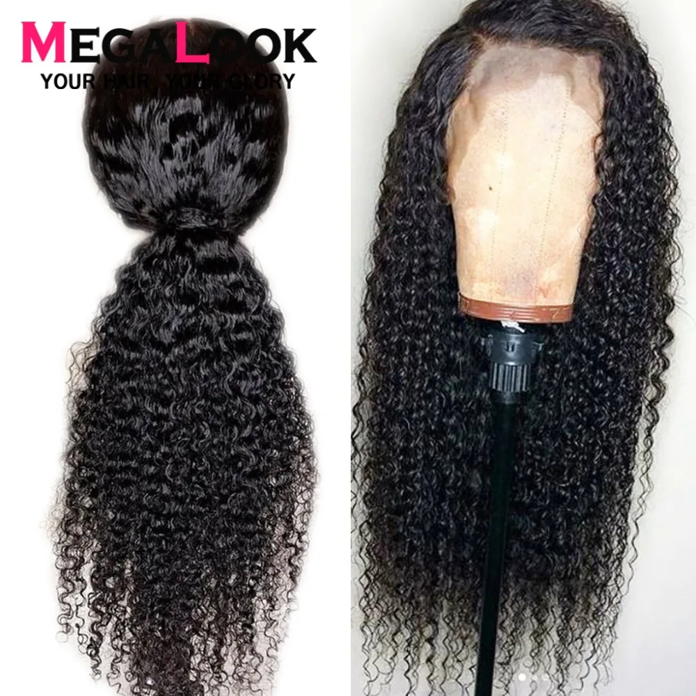 Megalook Jerry Curl парики из натуральных волос на кружеве с волосами для детей 13*4 натуральный цвет парик из натуральных волос 180% Плотность 12-34 дюймов