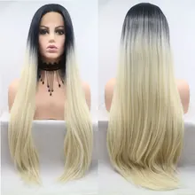 Черный омбер белый блонд длинный прямой синтетический парик на кружеве средний пробор линия волос Термостойкое волокно для женщин парики