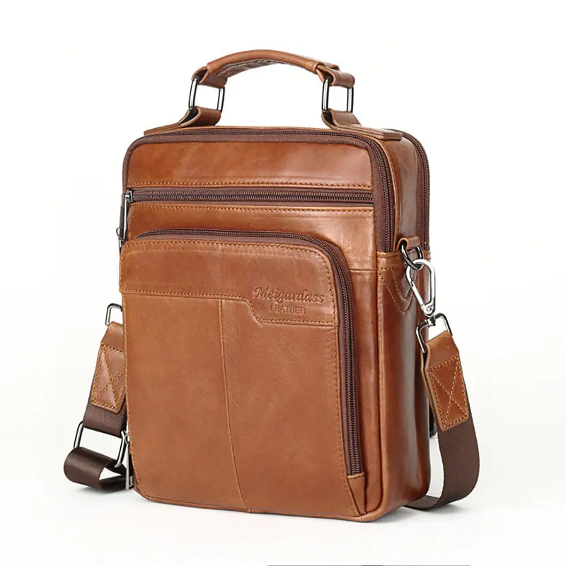 

Brown Men Bag High Quality Genuine Leather Men Handbags Vertical Cowhide Leather Messenger Bags Casual Men's Shoulder Bag