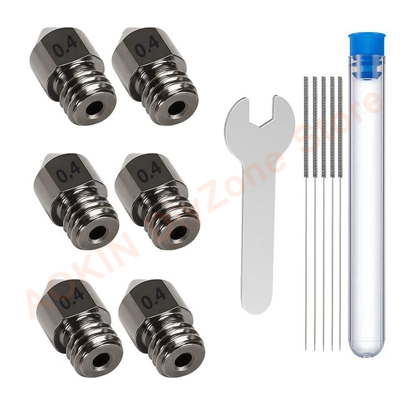 

6Pcs Hardened Steel MK8 Nozzle(0.2/0.3/0.4/0.5/0.6/0.8/1.0mm) + 5Pcs Cleanning Needles + Wrench for Ender 3 3D Printer Parts