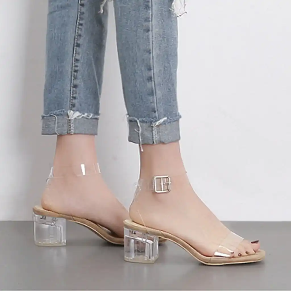 clear short heel sandals