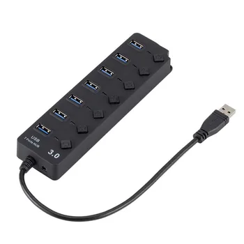 

50# USB Hub 3.0 High Speed 4 / 7 Port USB 3.0 Hub Splitter On/Off Switch with EU/US Power Adapter for MacBook Laptop PC
