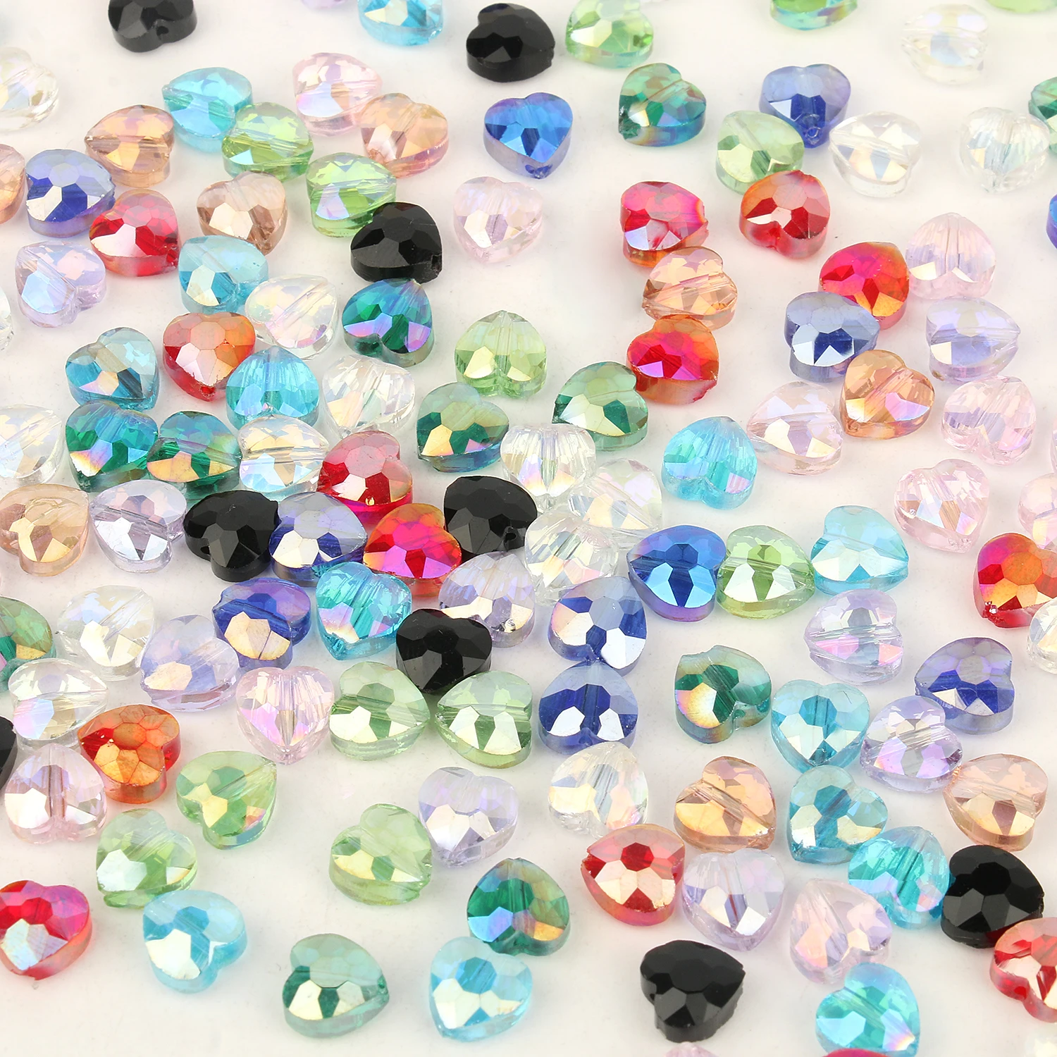 100Pcs Heart Shaped Glass Beads - 10x10mm Faceted Crystal Spacer Beads For Jewelry Making (10 Colors)