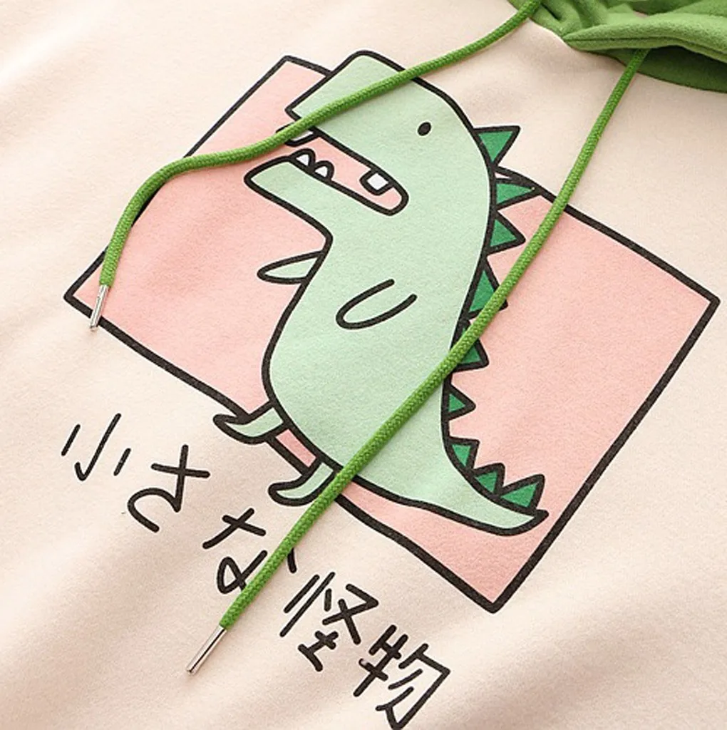 Jaycosin Fashion Autumn Casual Female Loose Cartoon Splice Dinosaur Hoodies Sweatshirt Long Sleeve Comfortable Pullover 1129#4