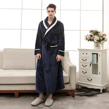 

HEFLASHOR Men Extra Long Thick Flannel Winter Warm Bathrobe Kimono Bath Robe Male Dressing Gown Coral Fleece Robes
