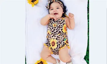 

2020 Baby Girls Romper Sun Flower One-pieces Leopard Summer Outfit