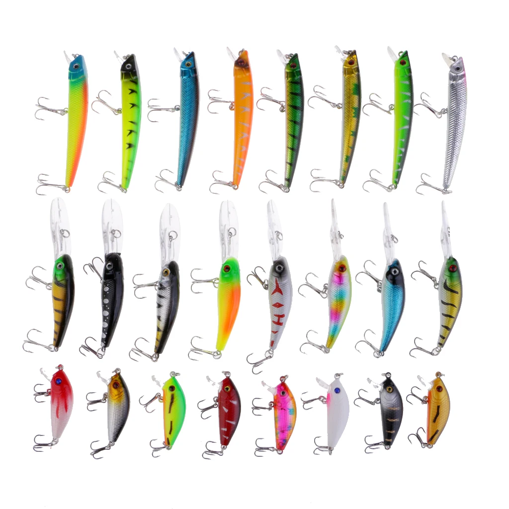 24pcs Fishing Lures Large Hard Bait Minnow with Treble Hook Life-like Swimbait Fishing Bait 3D Fishing Eyes Popper Crankbait