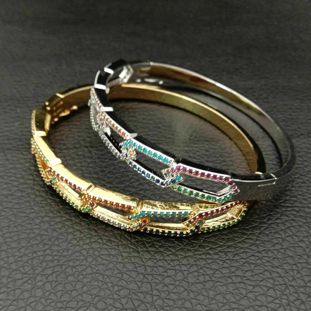 

colorful cubic zirconia golden Filled micro pave geometries bangle ring