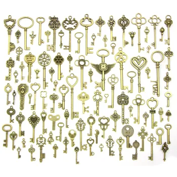 

100pcs Antique Bronze Small Key Charms Pendants Handmade Decoration Vintage Key Charm for DIY Jewelry Making Findings