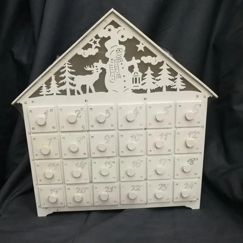 1pcs Christmas Mini Wooden Countdown Advent Calendar With LED Light Christmas Mini Ornament