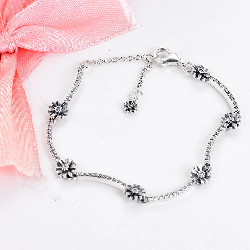

2020 New Spring Collection Sparkling Daisy Flower Bracelet 925 Sterling silver Bracelets for women fit charms beads DIY Jewelry