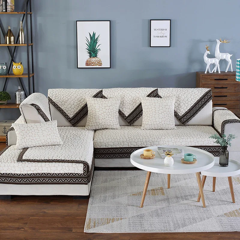 

4 Colors Fabric Sofa Cover Towel Non-slip Elastic Quilted Cushion Modern Four Season Universal Sofa Mat Covers for Living Room