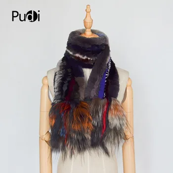 

Pudi women real fox REX rabbit fur winter warm scarf ring 2020 brand new genuine silver fox fur scarves rings SF848
