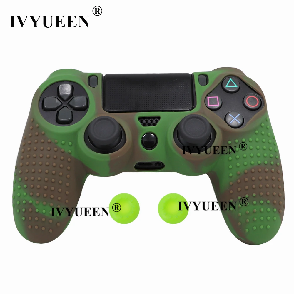 Green Gray Силиконовый чехол IVYUEEN для Dualshock 4 PS4 Pro, тонкий чехол для контроллера и ручки для большого пальца, колпачки для playstation 4, аксессуары для игр - Цвет: Green Gray