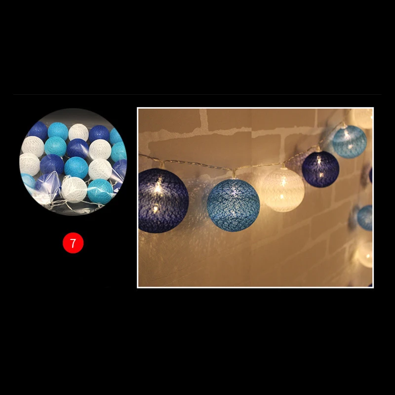 QYJSD New Year Cotton Garland Balls LED String Lights Birthday Gifts Christmas Wedding Children Bedroom Party Decoration - Испускаемый цвет: 7 Blue Ocean