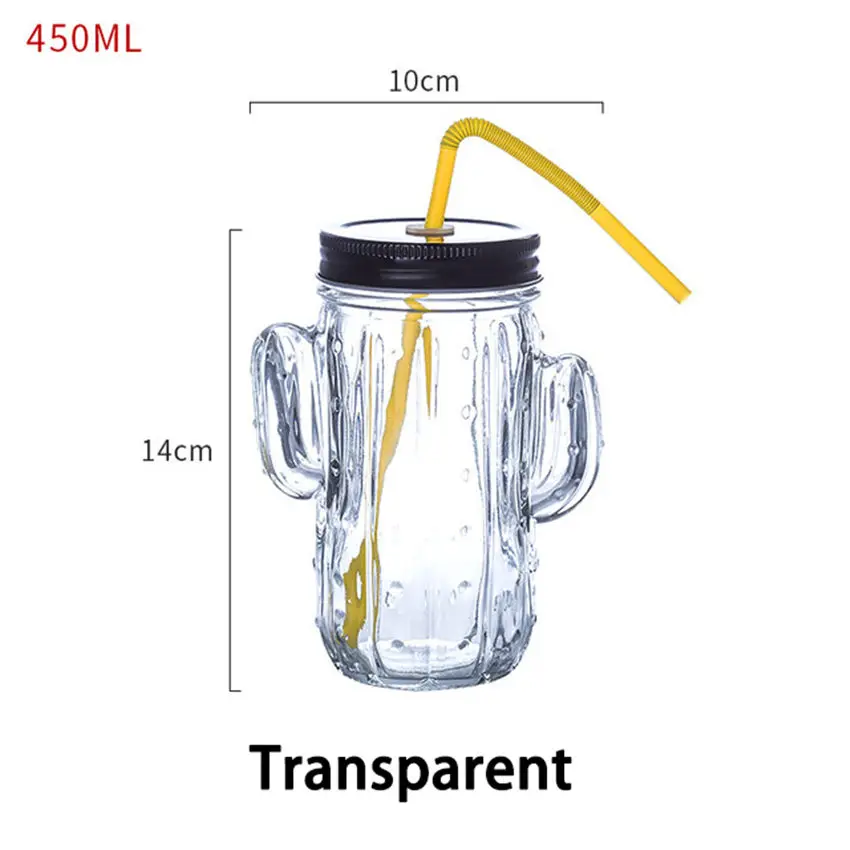 Кактус стеклянная чашка монолайер сок чашка молочная чашка для завтрака приносить крышку фруктового сока воды прохладные напитки чашки с соломинкой вечерние подарки