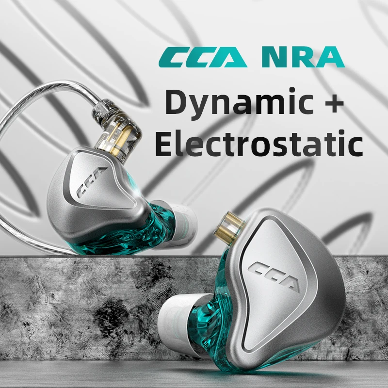 CCA NRA Electrostatic Drive In Ear Earphone 1DD 1Estat Wired Earphone HiFi Sport Gaming Earbuds Headphones Compatibility for Phone Computer Tablet-Cyan No mic 