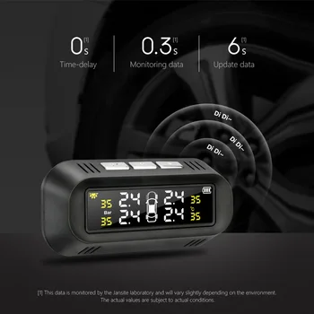 

Solar TPMS Car Tire Pressure Alarm Monitor System Display Attached to glass tpms Temperature Warning with 4 sensors BAR